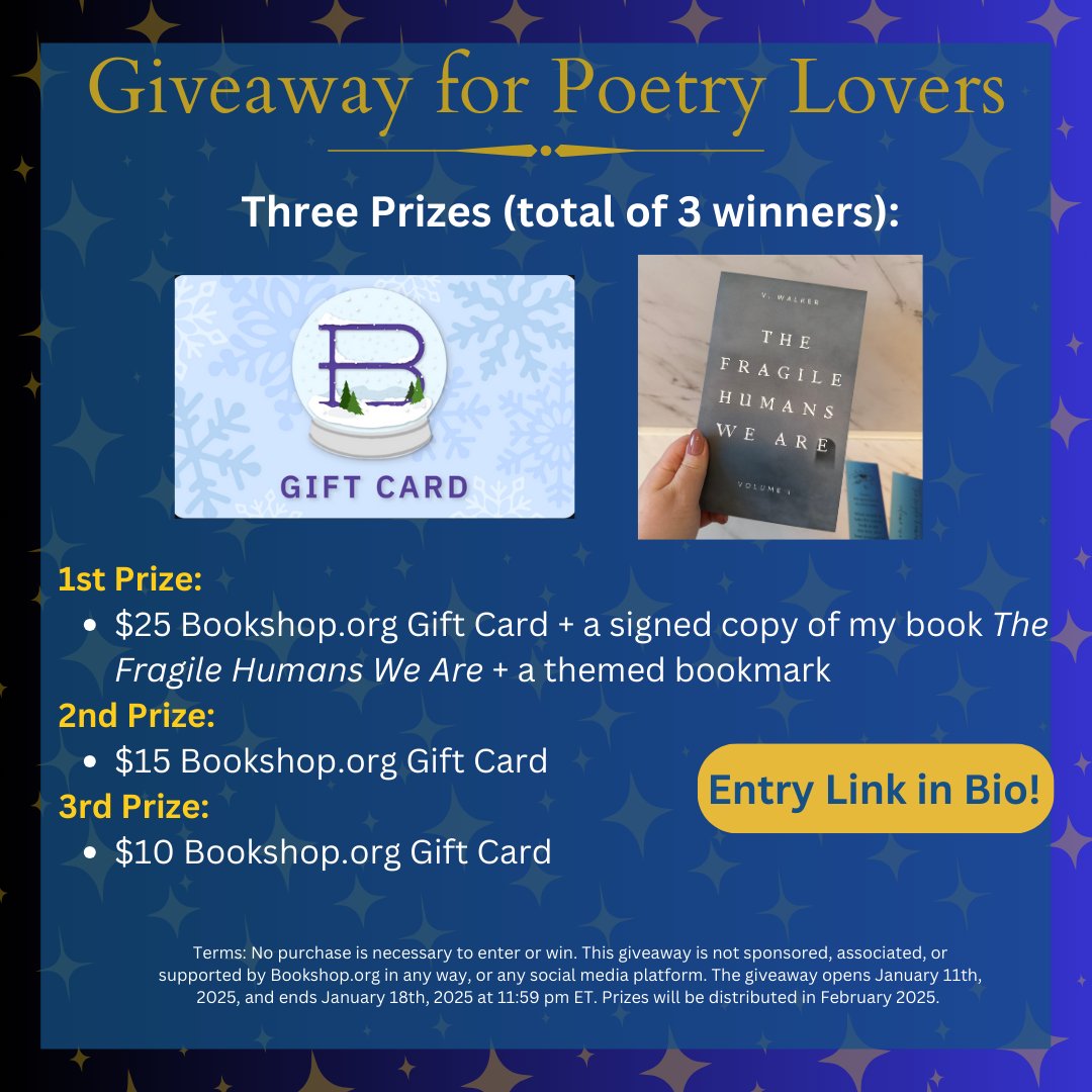 vwalker_poet's tweet photo. Love poetry and supporting indie authors &amp; indie bookstores? Enter this giveaway to win. #poetry #giveaway #books https://t.co/3tzkZYmtuK https://t.co/povFvtwTbz