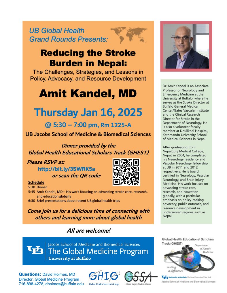 Come watch UB’s very own, Dr Amit Kandel, share his experiences addressing global health disparities at this upcoming UB Global Health Grand Rounds! 

Will be a great opportunity to see what global impacts you can make and how to get started.
