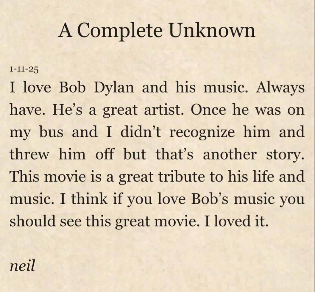 Neil Young reviews A Complete Unknown