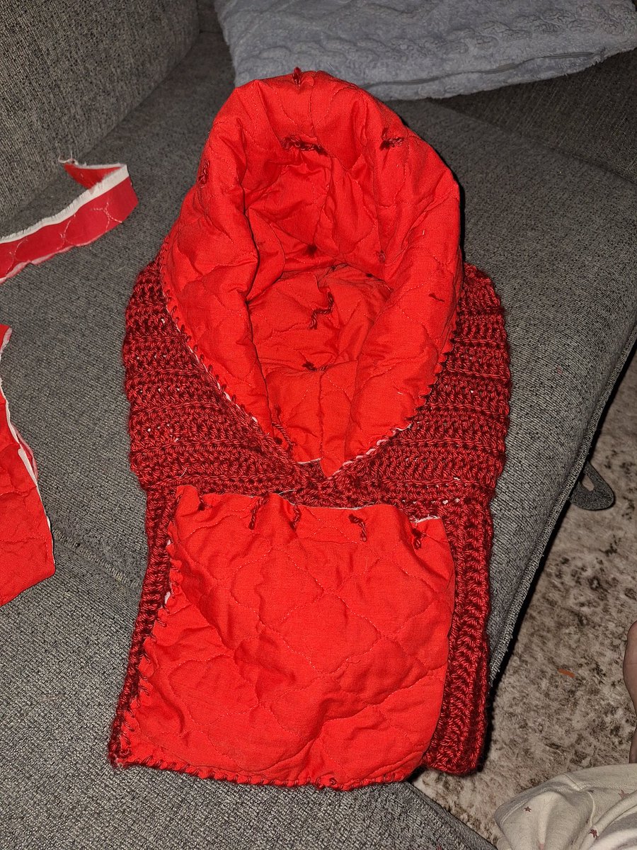 _DanBec_'s tweet photo. Newest project. I made a Balaclava (Hooded Scarf)! It's got fabric inside because I'm Canadian and winter is really cold here!

It's not great, but it's good for a first attempt! https://t.co/GCuNLHoyEQ