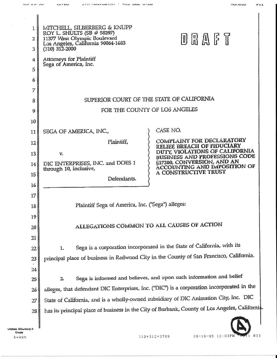 Alex_Hedgefox2's tweet photo. HUGE NEWS REGARDING THE OWNERSHIP OF CHARACTERS FROM AOSTH AND SATAM!!! (a thread)

thanks to the help of former sega of america licensor, Michaelene Risely, i have been able to get a hold of never before seen court documents between sega and dic: https://t.co/YYBaMBfHK9