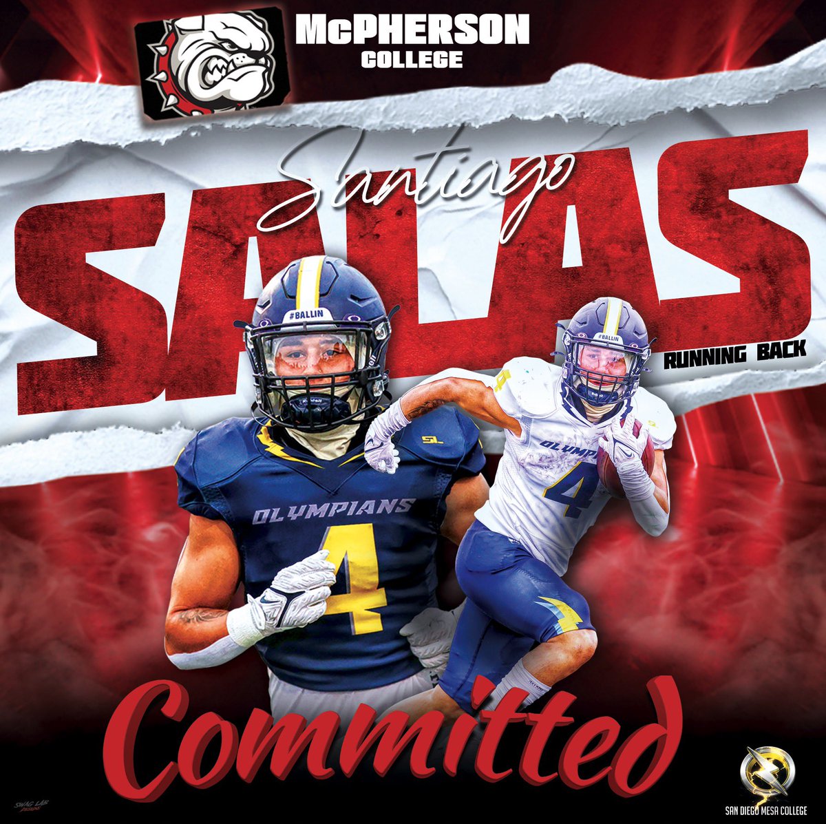 OLYMPIANS (@sdmesafootball) on Twitter photo Congratulations to Olympian RB <a href="/SalasSantiago7/">Salas_Santiago “AGO” #4</a> on his COMMITMENT TO <a href="/MACBulldogsFB/">McPherson Football</a>
#GettinPlayersOut #NextLevelOlympian
<a href="/BallCoachGW/">Gary Watkins Jr</a> <a href="/PrezHands/">Ashanti Hands, Ed.D.</a> <a href="/MISSIONHILLSHI1/">Mission Hills High School Football</a> <a href="/EC_Preps_SD/">EC Preps</a> <a href="/sdfootball/">Ray from SDFN</a> <a href="/Daygofootball/">San Diego Football</a> <a href="/CoachChevSD/">Coach Chevalier</a>
📸 <a href="/Nicole2Noel/">Nicole Noel Photography LLC</a> 💻 <a href="/SwagLabGD/">Dan Ruiz - Swag Lab - Graphic Design</a> Congratulations to Olympian RB <a href="/SalasSantiago7/">Salas_Santiago “AGO” #4</a> on his COMMITMENT TO <a href="/MACBulldogsFB/">McPherson Football</a>
#GettinPlayersOut #NextLevelOlympian
<a href="/BallCoachGW/">Gary Watkins Jr</a> <a href="/PrezHands/">Ashanti Hands, Ed.D.</a> <a href="/MISSIONHILLSHI1/">Mission Hills High School Football</a> <a href="/EC_Preps_SD/">EC Preps</a> <a href="/sdfootball/">Ray from SDFN</a> <a href="/Daygofootball/">San Diego Football</a> <a href="/CoachChevSD/">Coach Chevalier</a>
📸 <a href="/Nicole2Noel/">Nicole Noel Photography LLC</a> 💻 <a href="/SwagLabGD/">Dan Ruiz - Swag Lab - Graphic Design</a>