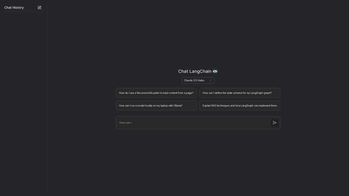 LangChainAI's tweet image. 🤖💬 LangChain Chat Assistant

An AI-powered chat interface for mastering LangChain development. Built with Claude 3.5 Haiku, it guides you through RAG systems, LangGraph state management, and AI model deployment.

Learn more: chat.langchain.com
