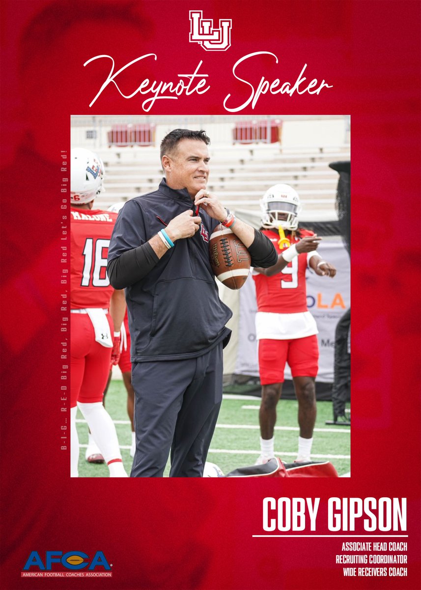 Coach Gipson (@coachgipson11) on Twitter photo Fired up to represent <a href="/LamarFootball/">Lamar University Football</a> at the <a href="/WeAreAFCA/">AFCA</a> Convention - WR Buzz Session! I’ll be talking about 4 focus points of WR Drills, ways to get WRs easy touches, and generating explosive plays off those same ideas! Appreciate <a href="/CoachMarioPrice/">Coach Mario Price</a> and staff!
3:00pm Sunday
220CD Fired up to represent <a href="/LamarFootball/">Lamar University Football</a> at the <a href="/WeAreAFCA/">AFCA</a> Convention - WR Buzz Session! I’ll be talking about 4 focus points of WR Drills, ways to get WRs easy touches, and generating explosive plays off those same ideas! Appreciate <a href="/CoachMarioPrice/">Coach Mario Price</a> and staff!
3:00pm Sunday
220CD
