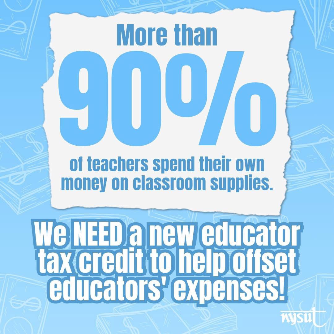 Every year, educators spend more and more money out of their pockets to help ensure students have the supplies they need.

We need a new educator tax credit to offset the expenses educators spend to address student needs! (1/2)