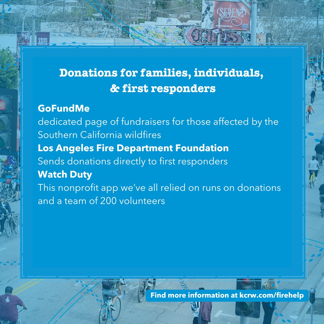 CicLAvia's tweet image. Our hearts are with our cherished communities and all those impacted by the fires. 

Visit KCRW.com/firehelp for @kcrw fire resources

#lastrong #firehelp #volunteer #socal #losangeles #lafires #volunteerlafires