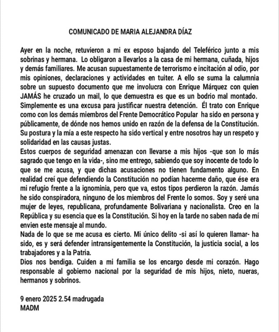 JudithArtesana's tweet photo. #PorLaDemocraciaYLosPresos
Cese el hostigamiento a la familia de la Dra María Alejandra Díaz Marín @MariaesPueblo https://t.co/Tvkw34vsJC
