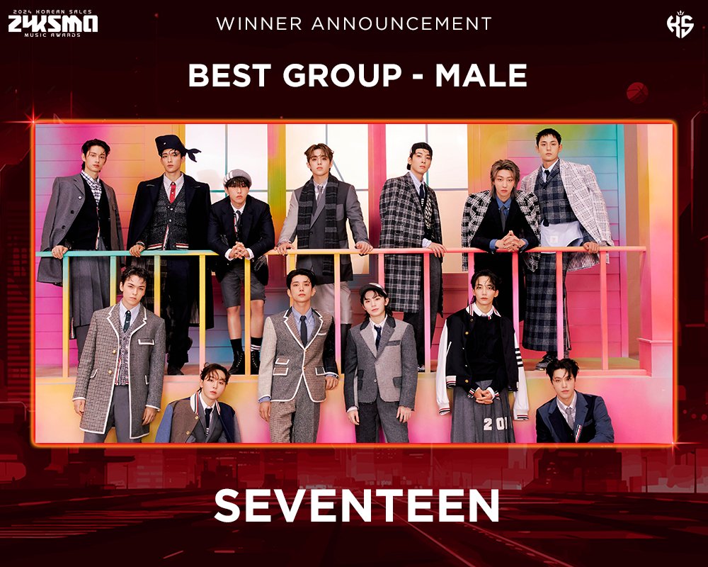 koreansales_twt's tweet photo. [#24KSMA] Best Group - Male

Congratulations to the winners! 🏆

#SEVENTEEN #세븐틴 @pledis_17
#KoreanSalesMusicAwards https://t.co/1JgD3W0DMW