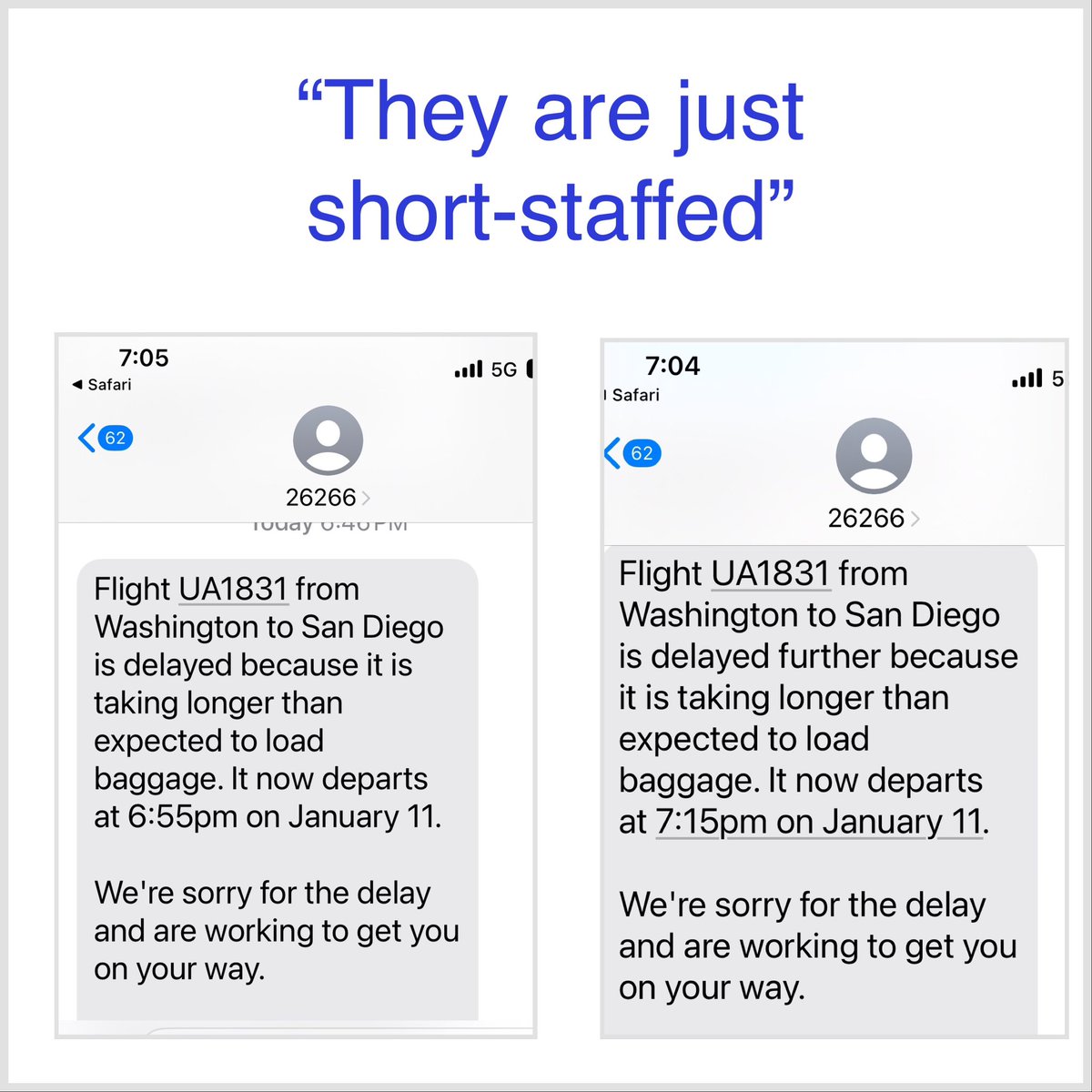 AngelaTheChef's tweet photo. @united … why did we board UA1831 2hrs ago if you knew you were short-staffed? How long does it take to load bags on a flt that is 40% full? #CustomerComplaint #flightdelay #Failure https://t.co/HLPtzQPSxR