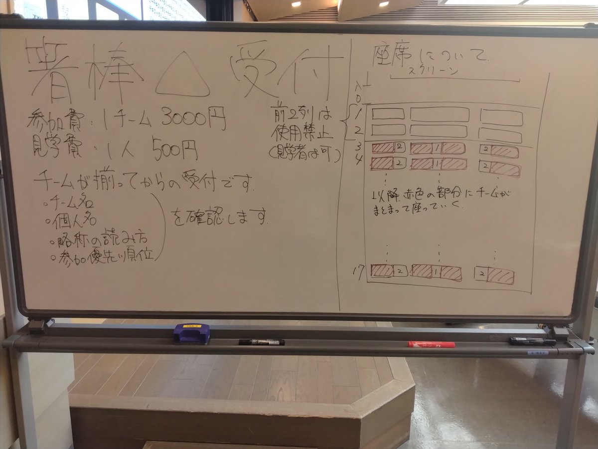 Hashibou_Quiz's tweet photo. #箸棒Δ の受付がまもなく始まります！
・チーム名
・個人名
・チーム名略称の読み方
・参加優先順位
の4点を確認します。事前に確認をお願いいたします。
チームが全員揃ってからの受付となります。 https://t.co/eNgVQZ1ZDv
