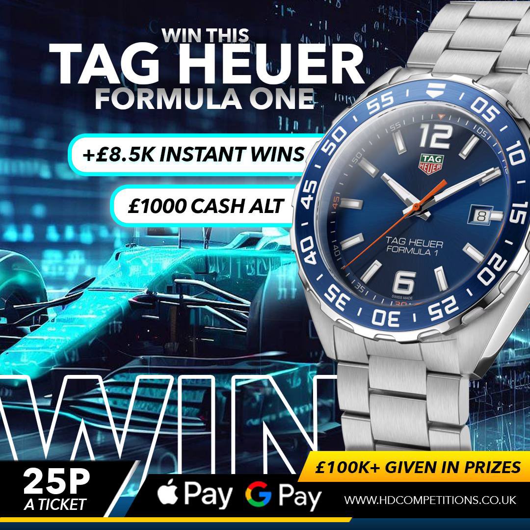 Win a Tag Heuer F1 + £8.5k Instant Wins!!🔥🏆 

Win £1000 Instantly💰👇
25p Entry Here > Hdcompetitions.co.uk