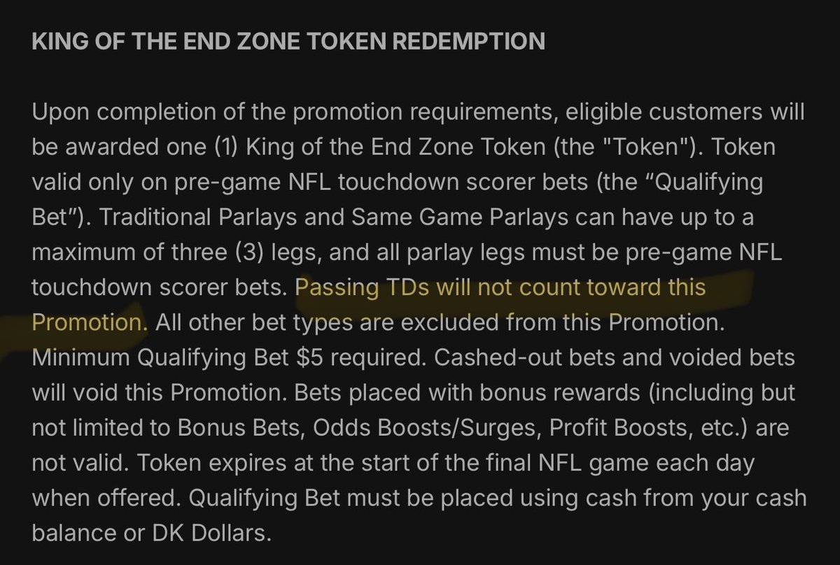 Erin_Johnson95's tweet photo. @DKSportsbook You guys should change the terms of this for dumb people like me who thought it had to be a rushing touchdown 😭 https://t.co/eUXyCuEWfG