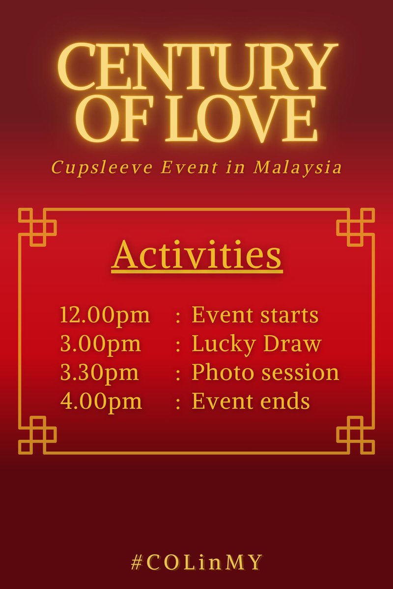 fallenDevil17's tweet photo. Less than a week until our Century of Love Cupsleeve event! You may refer to the agenda below for further details ya 😎 Can't wait to see you there! https://t.co/TNPhEgvCjh