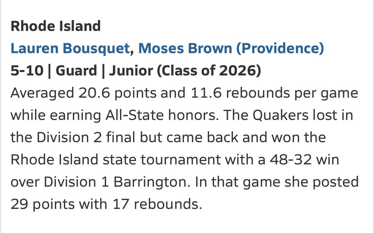 Lauren Bousquet (@laurenbousquet_) on Twitter photo Honored to be named the best in the state of Rhode Island by max preps!@MAHuskies <a href="/life0fh00ps/">Dawan Robinson</a> Honored to be named the best in the state of Rhode Island by max preps!@MAHuskies <a href="/life0fh00ps/">Dawan Robinson</a>