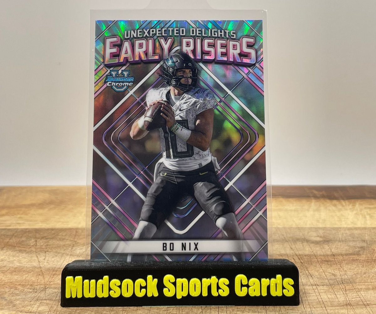 MudsockC's tweet photo. BO NIX - 2023 Topps Bowman U Chrome - Early Risers - Oregon Ducks 🌟

Check out this gem on eBay!

#sportcards #whodoyoucollect #thehobby #tradingcards #footballcards #topps #oregonducks #sportscardsforsale #eBay #cardcollecting #ncaafootball https://t.co/qv8rEQTxsc