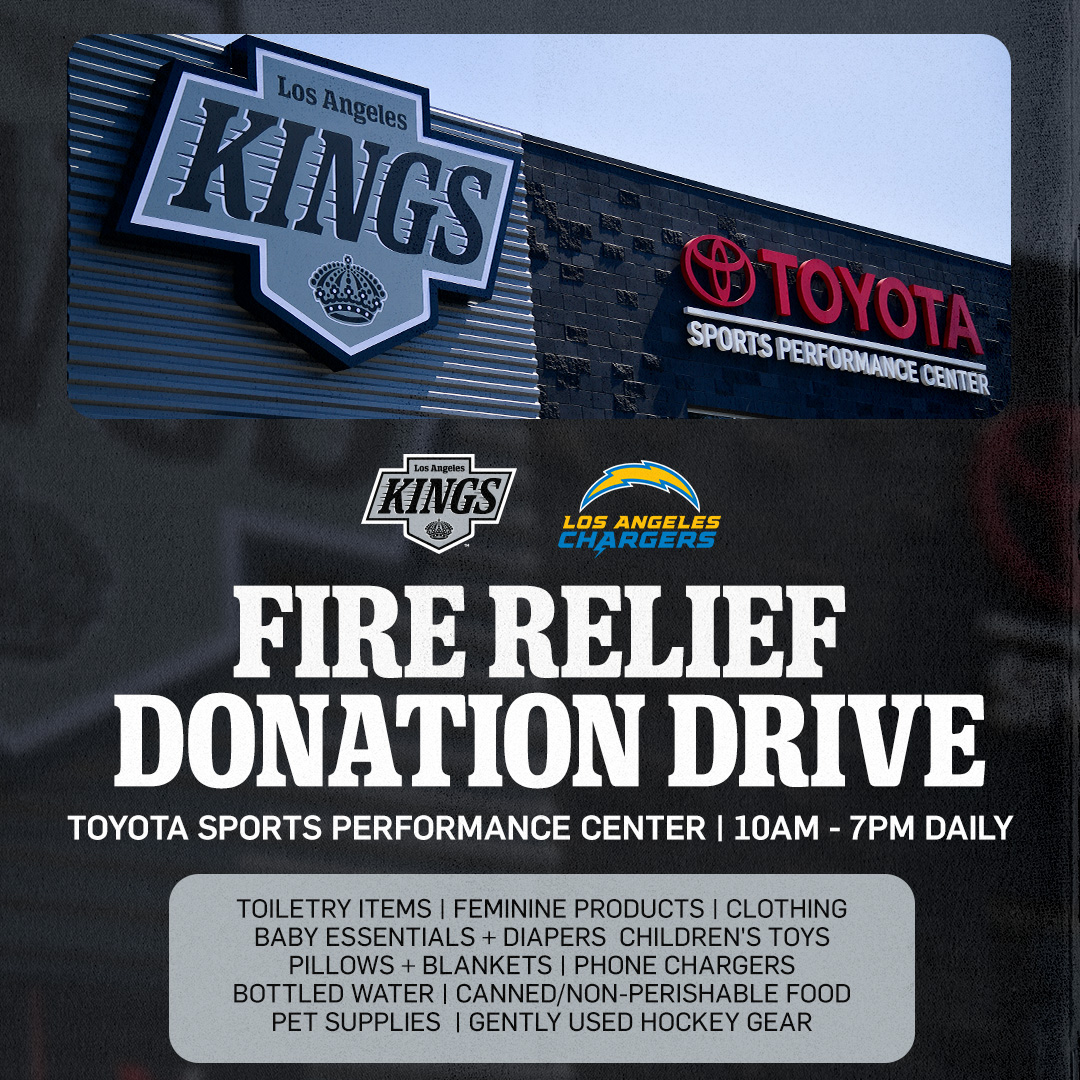 Join us in supporting those affected by the recent LA fires. Toyota Sports Performance Center is hosting a Fire Relief Donation Drive, open daily from 10AM-7PM. Your contributions can make a significant difference in helping our community rebuild &amp; recover. 🙏
