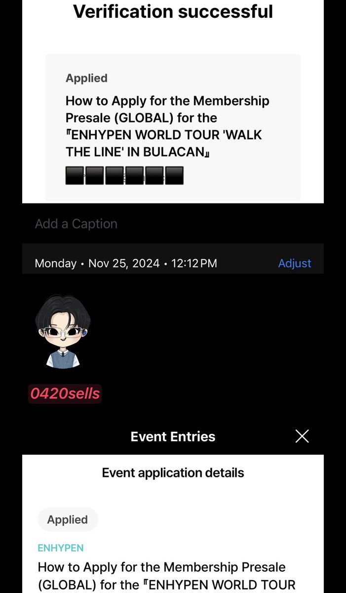 0420sells's tweet photo. - ', #0420sells ꒱ ↷
wts lfb ph

○ enhypen membership presale code 
◦verified for walk the line in bulacan 
◦rfs: not attending anymore
◦P 1,100, 1k if payo

dm for more info :)

⌗ wts enhypen walk the line wtl world tour in bulacan registered presale code https://t.co/tAMJ9HzX29