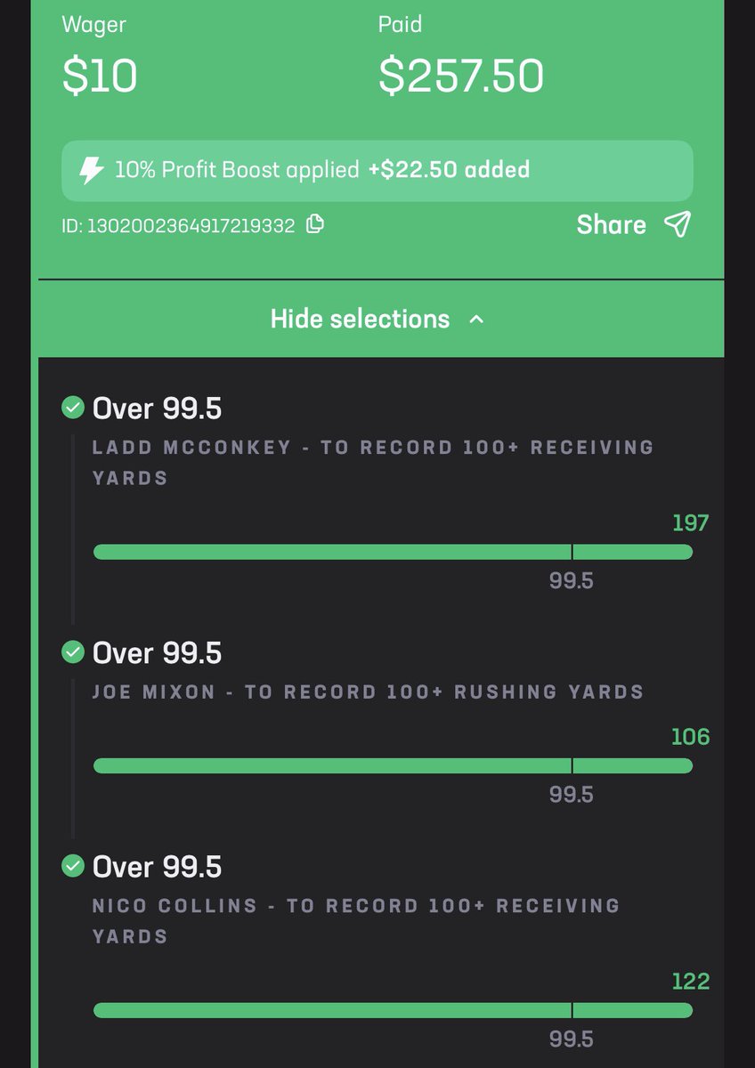 dariusgaynor's tweet photo. I accidentally put Mixon rushing instead of receiving + rushing. Still hit. Thanks @kingcapsports_ #parlays #NFLBets #Altup https://t.co/cOHTr7D9Az