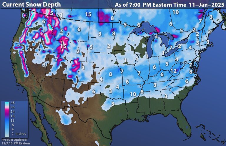 Florida and Louisiana are the only two states without snow on the ground right now. This matters as future Arctic cold comes across that snowpack to our north. #lawx