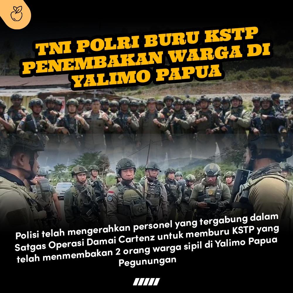 TNI Polri buru KSTP pelaku penembakan pada warga di Yalimo Papua, dengan mengerahkan personil yang tergabung dalam Satgas Operasi Damai Cartenz

#OAPtakButuhKSTPapua
Raffi Ahmad Chiesa Los Angeles