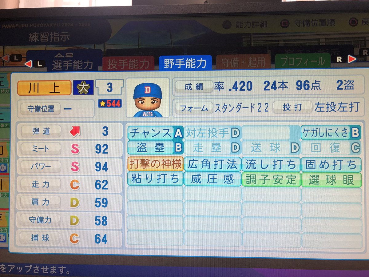eikan_nine_'s tweet photo. 転生川上、２年終了時点。
#栄冠ナイン
#パワプロ2024 https://t.co/9rADzLf2ax