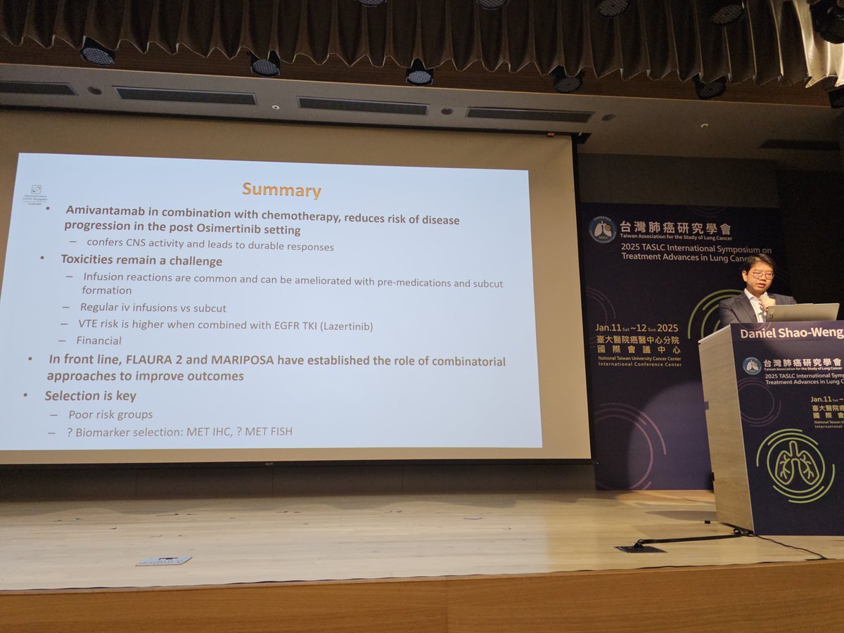 HHorinouchi's tweet photo. 🆙️Kicking off 2nd day‼️
🫁Taiwan🇹🇼Association for the Study of Lung Cancer
🎯Experience of amivantamab for EGFR mutated NSCLC
🎙@danieltanmd
#LCSM @OncoAlert #TASLC25 #EGFR https://t.co/3plAvINpIC