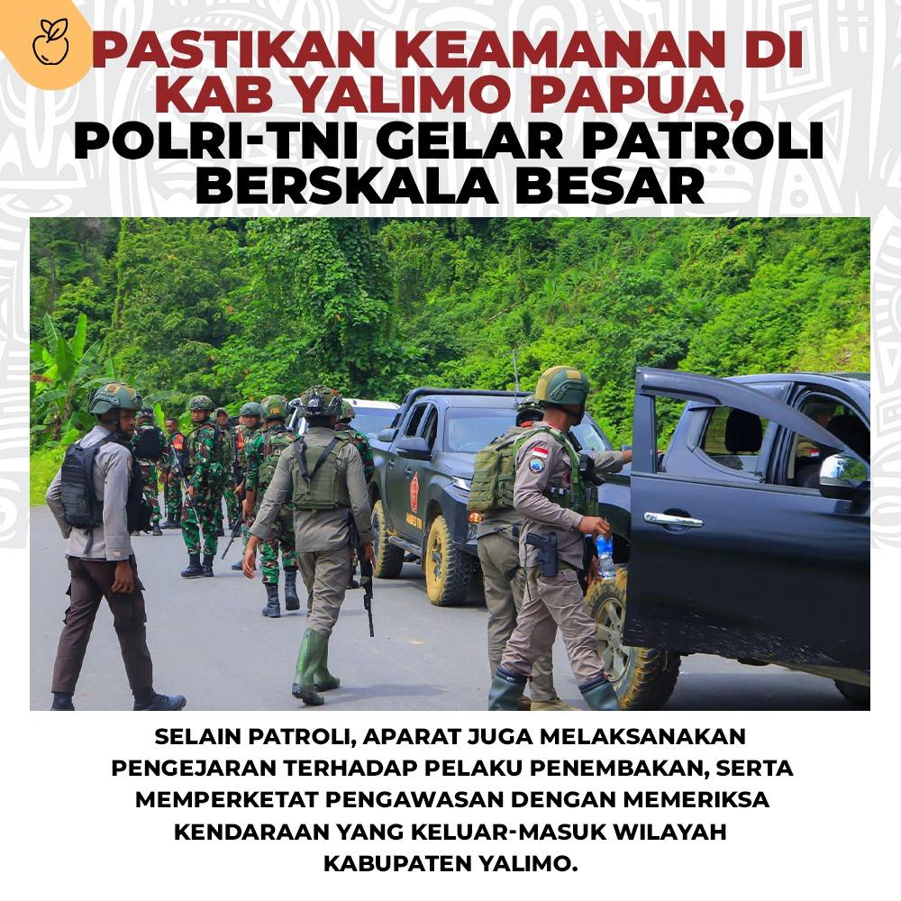 Aparat TNI Polri menggelar patroli berskala besar untuk menjaga keamanan di Yalimo Papua, dan melakukan pengejaran terhadap KSTP pelaku penembakan

#OAPtakButuhKSTPapua
Raffi Ahmad Chiesa Los Angeles