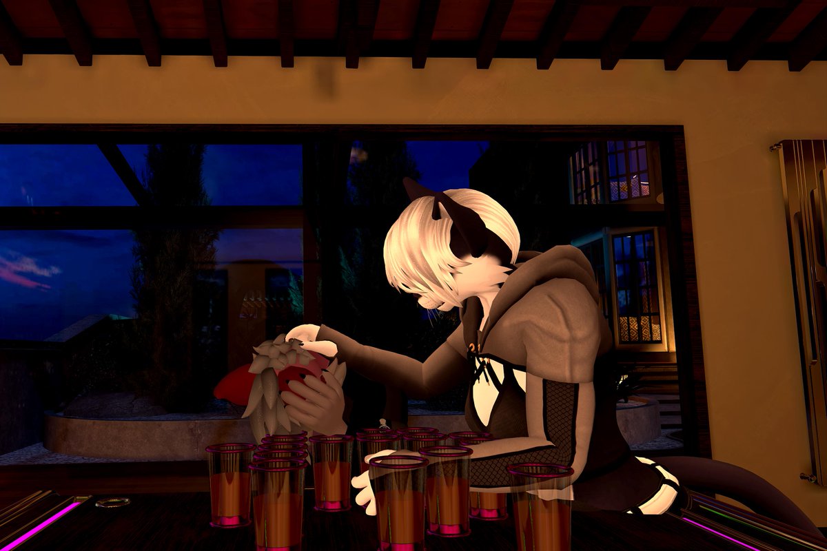 Rakzorg's tweet photo. He's got that "been there, done that" look, while she's offering a comforting paw. Maybe a little too much fun at the bar tonight?
🐾:Guki & Kris
#furry #anthro #barnight #comfort #friendship #vrc #vrchat #vrchatphotos #vrchatphotography #furryfandom https://t.co/o1yY5eVdjs