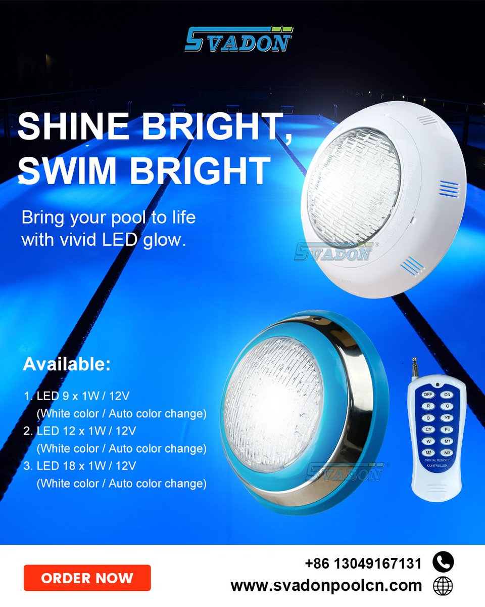 kevinLi69567386's tweet image. Svadon Wall-mounted Type Pool Light

Available:
① LED 9 x 1W/12V (White color / Auto color change)
② LED 12 x 1W/12V (White color / Auto color change)
③ LED 18 x 1W/12V (White color / Auto color change) 

#swimmingpoollight #poolledlight #wallmountedtypepoollight #svadon