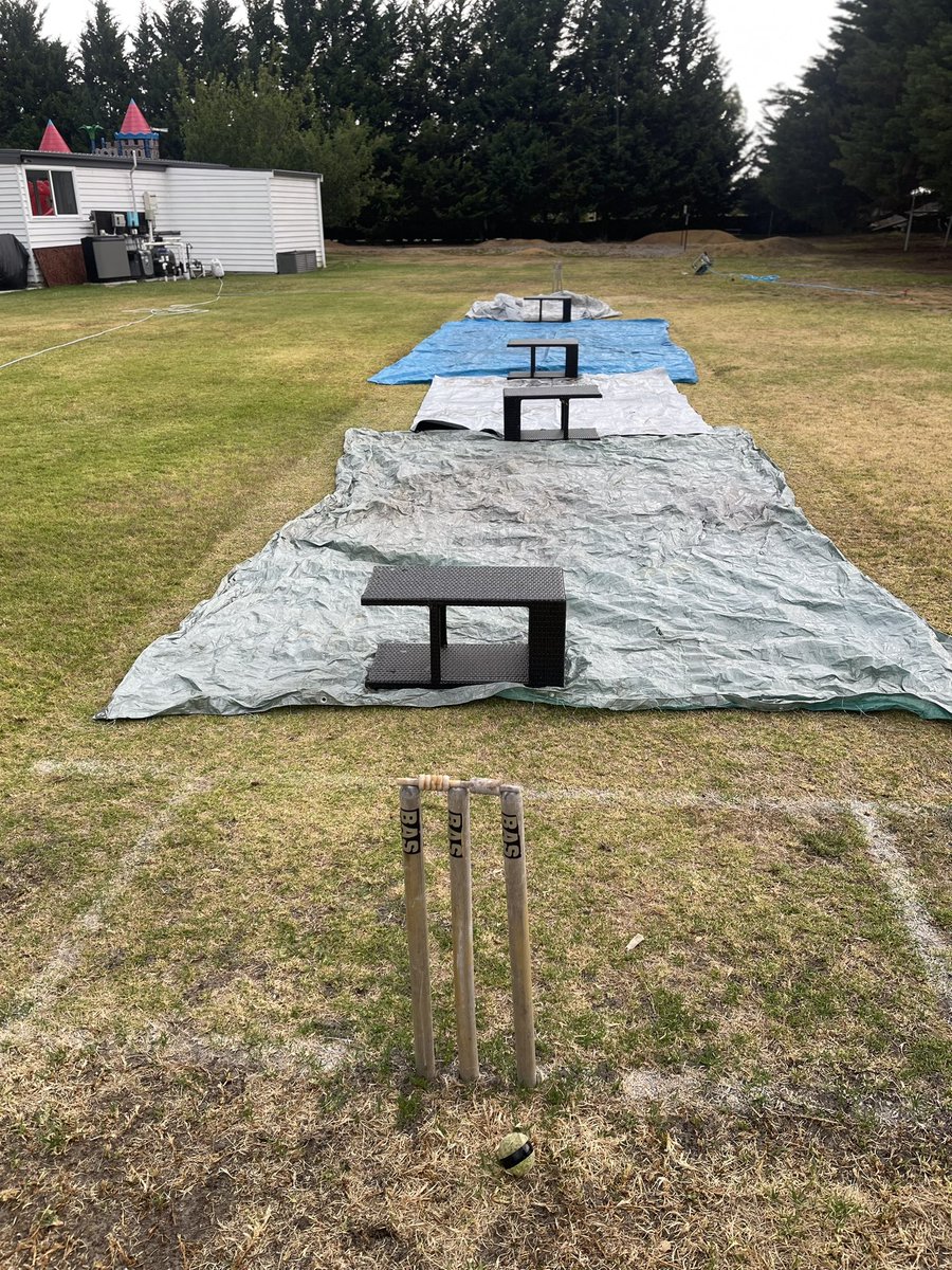 LarryLeprechau's tweet photo. Freak thunderstorm has thrown Backyard Cricket Pitch preparations for this week’s matches into chaos. Need to add an @NRMA tarp to the cricket roller onto the GoFundMe Wish List. 

#CricketTwitter #BackyardCricket #MelbourneWeather @abcsport @1116sen https://t.co/xgc4H5cFet