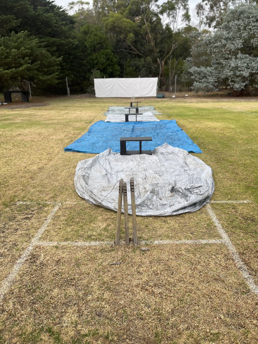 LarryLeprechau's tweet photo. Freak thunderstorm has thrown Backyard Cricket Pitch preparations for this week’s matches into chaos. Need to add an @NRMA tarp to the cricket roller onto the GoFundMe Wish List. 

#CricketTwitter #BackyardCricket #MelbourneWeather @abcsport @1116sen https://t.co/xgc4H5cFet