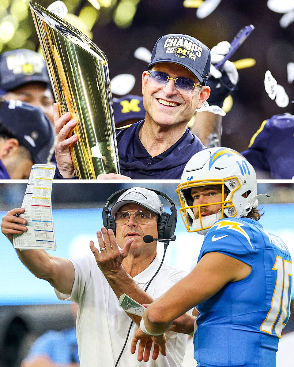 espn's tweet photo. This time around last year, Jim Harbaugh led Michigan to a national championship.

A year later, he took LA to the playoffs after a 5-12 season.

What a turnaround for Coach Harbaugh and the Chargers 👏 https://t.co/7kliUKwD3x