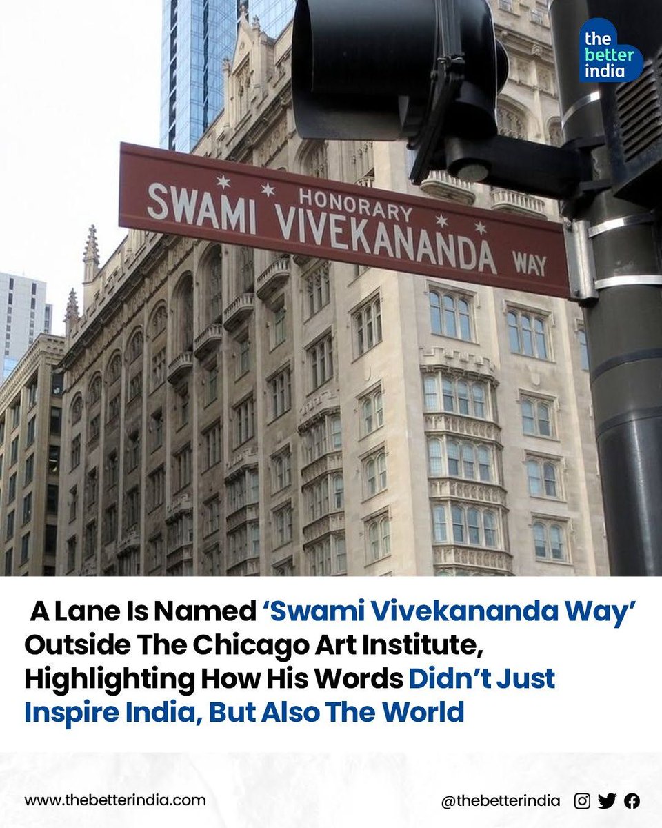thebetterindia's tweet photo. Outside the Chicago Art Institute, a lane is named 'Swami Vivekananda Way.'

His words didn't just inspire India, they inspired the world.

#swamivivekanand #birthanniversary #NationalYouthDay #history #India #chicago #inspiring https://t.co/9gW6HB4mU8