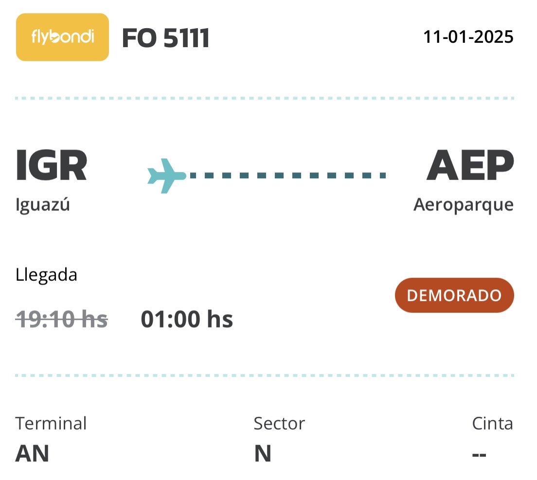 <a href="/ANACargentina/">ANAC</a> Demoras importantes:

FO5272/3 Bariloche - 2 horas
FO5150/1 Corrientes - 2 horas
FO5270/1 Bariloche - 2,5 horas
FO5106/11 Iguazú - 6 horas
FO5232/3 Bariloche - 6,5 horas
FO5102/3 Iguazú - 6,5 horas
FO5902/3 Río de Janeiro - 9 horas
