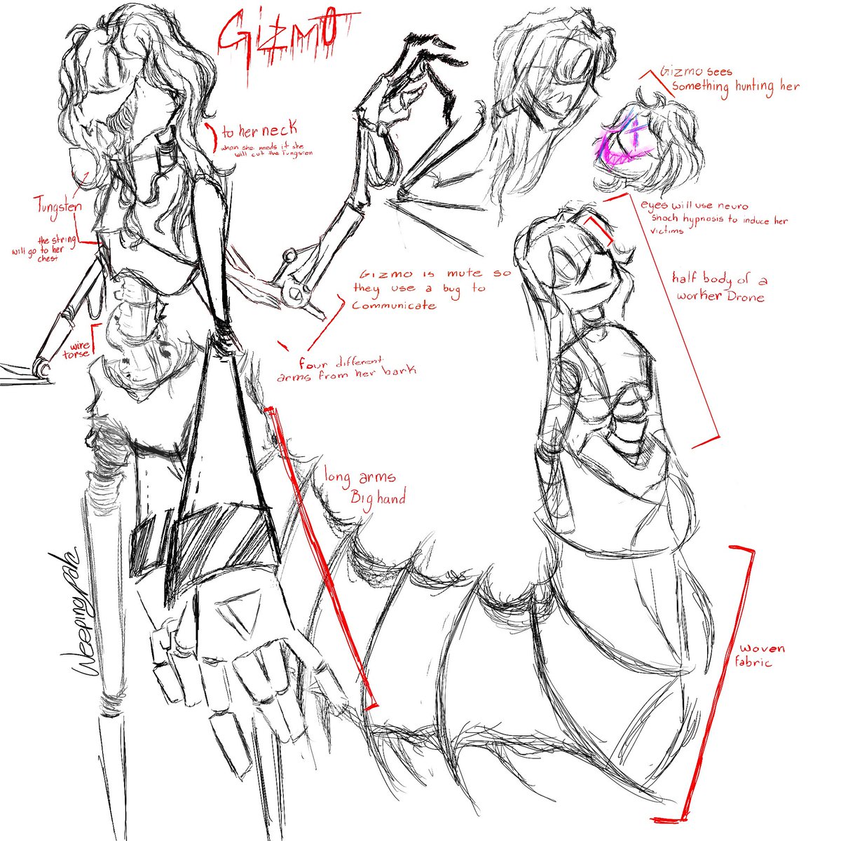 Nov 9, 23- Sep 14, 24 - Dec 1, 24
Gizmos model design has changed so much can't wait to see if her Model will be different soon 
#murderdrones 
#murderdronesOC