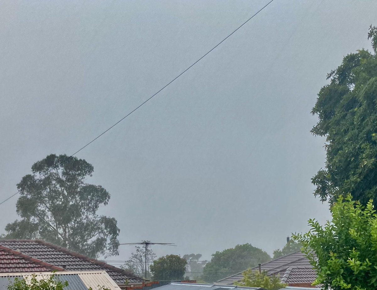 Vkthreepi's tweet photo. Absolutely belting down rain in the #north of #Melbourne. Plenty of #lightning for you Andrew @asphotos Get out there lad with your camera’s &amp; lightning arrester aka #umbrella Photo shows Mt. Dandenong somewhere in that rain storm #WX #wet #nosunscreen https://t.co/AwuSh4Vlz4