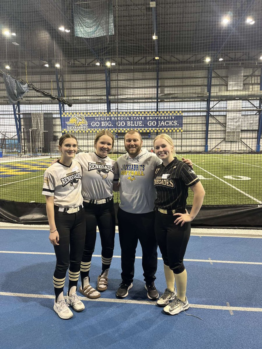 Some of our 16U National-Frost Rennies were out 🏕️. Makenna Hughes, Nora Jacobson, and Kamryn Tschritter at the South Dakota State University camp. Go, Jacks!