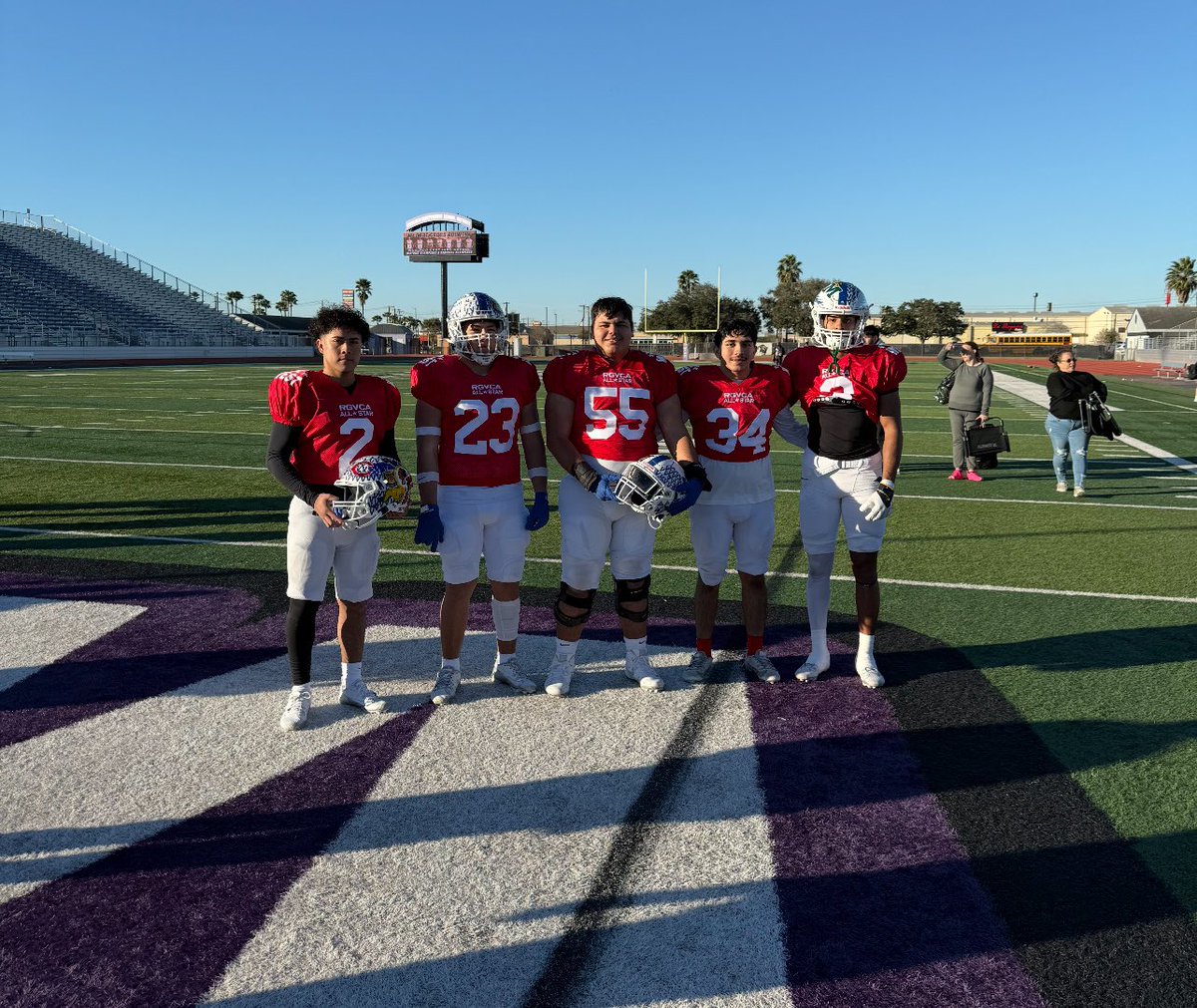 We are all PROUD of our 5 seniors that represented Patriot Football one last time at today’s RGVCA East-West All Star Game!!!! You will all be missed greatly!!!!
ILB Aiden Uribe
WR Jordan Rodriguez 
WR/DB Robert Sharpe
DL Kevin Casiano 
OL Nick Hernandez