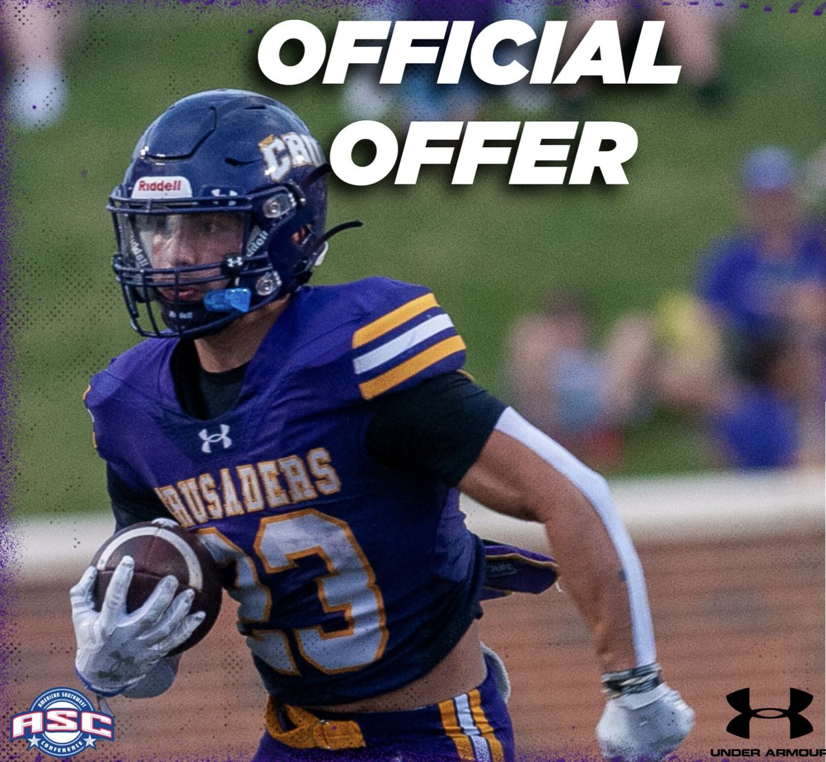 Blessed to have received an offer from University of Mary Hardin-Baylor🟣⚪️
#AGTG
<a href="/CruFootball/">UMHB Football🏈</a> 
<a href="/coach___dwill/">CoachDwill</a>