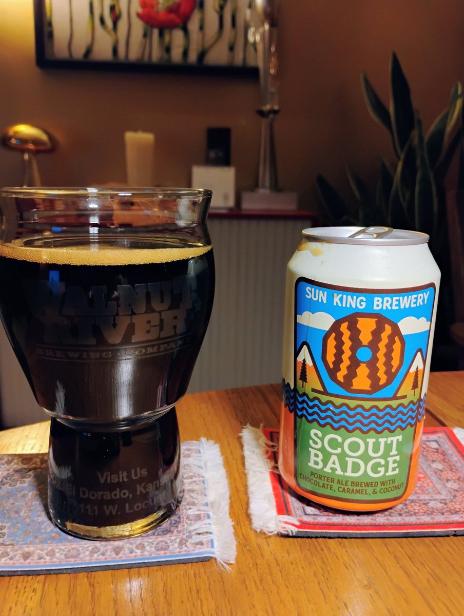 BeerSnobSean's tweet image. Starting Saturday evening with Scout Badge, a @SunKingBrewing chocolate caramel coconut porter. Can says bbd 5/13/25, I'll be the judge of that. Latest untappd ✔️-ins say 7.7% abv. #INbeer @RealBMaxwell @qblacklock @DrGoodBeer @Indybeersleuth @JohanBBT @ephoustonbill @JonMontag