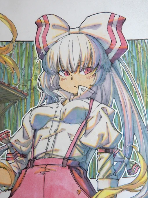 【アナログ2236:BOOTHリクエスト色紙/藤原妹紅(東方)】ご依頼ありがとうございます。いつか来るのを楽しみにしていた、初めての東方のイラストです。#水彩 #色紙 #原画 #東方 #藤原妹紅 
