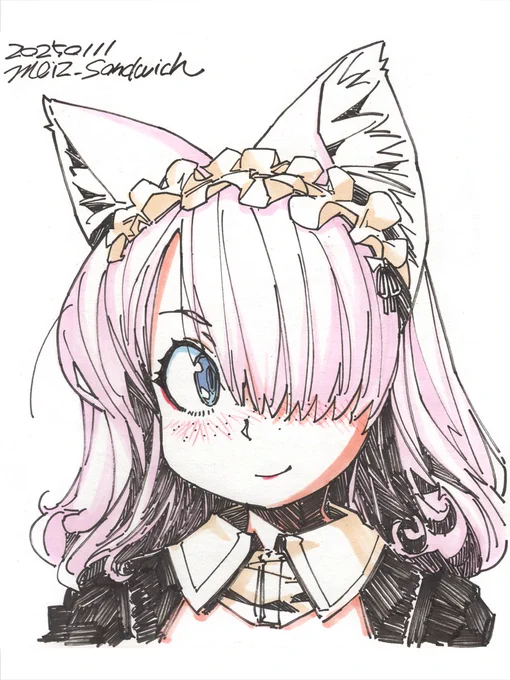 【アナログ2238:某所へのお礼イラスト】いつもお世話になっております。#色紙 #原画 #コピック #狐娘 #メイド 