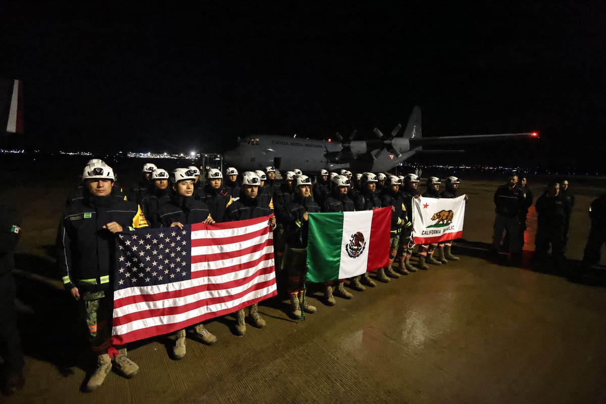 jorgem_yescas's tweet photo. In deep solidarity with our neighbors in California, it’s inspiring to see the strong US—Mexico ties in action. 

Following the directives of President @Claudiashein and through @SRE_mx, Mexico has sent a team of firefighters to assist those affected by the fires in Los Angeles.

🇲🇽 stands united as a true ally and friend of 🇺🇸.