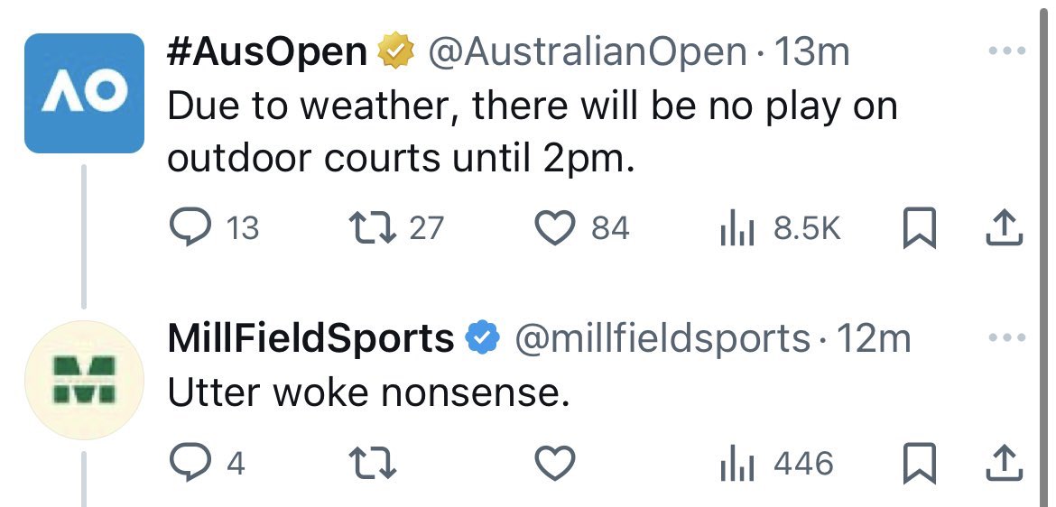 Woke weather ruining the tennis