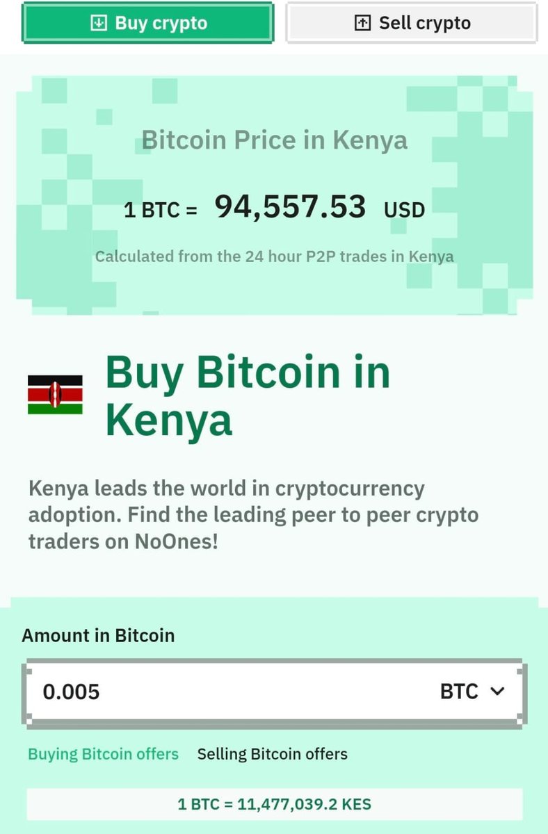 Kenya is now one of the leading countries in the world in cryptocurrency  adoption. The #NoOnesApp is now available in Kenya. Trade Bitcoin, Tether,  or USD Coin and use over 500+ ways