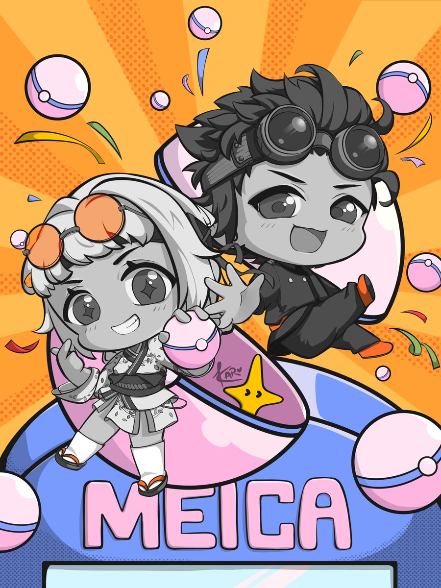 My fan art for <a href="/MEICA_LAB/">MEICA</a>  my cute INK Kids with my character 🤣 

Pop out from gacha balls meet the world!

#MEICA #Meica_art