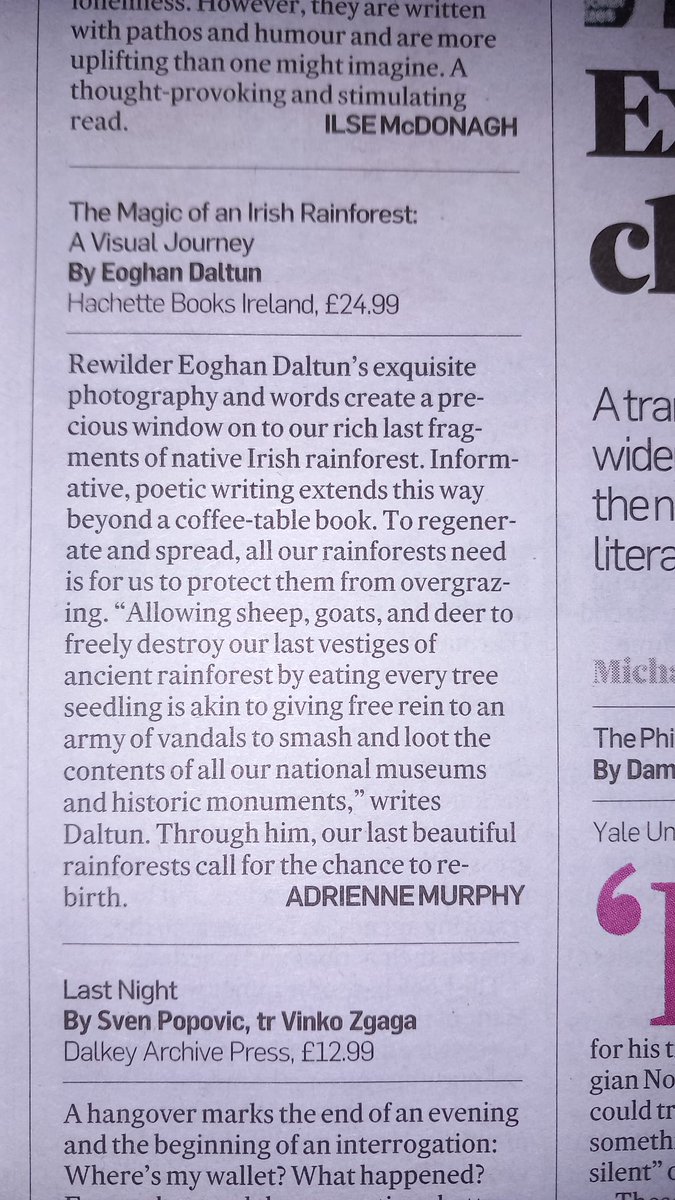 Eoghan Daltun ๐ (@irishrainforest) on Twitter photo "Exquisite photography and words create a precious window on to our rich last fragments of native Irish rainforest.
Informative, poetic writing extends this way beyond a coffee-table book."
High praise for 'The Magic of an Irish Rainforest' in yesterday's <a href="/IrishTimes/">The Irish Times</a>. "Exquisite photography and words create a precious window on to our rich last fragments of native Irish rainforest.
Informative, poetic writing extends this way beyond a coffee-table book."
High praise for 'The Magic of an Irish Rainforest' in yesterday's <a href="/IrishTimes/">The Irish Times</a>.