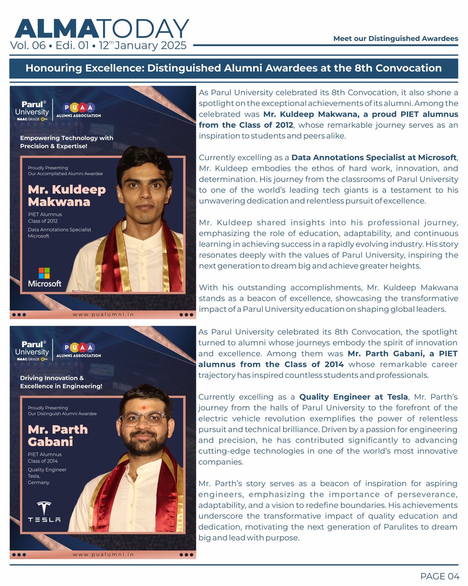 ParulAlumni's tweet image. New Year, New Cheer: Alma Today’s January Edition is Here! 🌟

Kickstarting 2025 with a celebration of alumni excellence! Your achievements! Our pride!🖤  

#AlmaToday
#AlumniNewsletter
#JanuaryEdition
#PUAlumniAssociation
#ParulUniversity