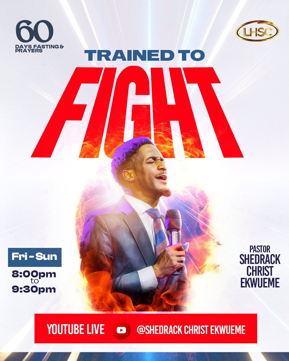 PastorShedrackC's tweet photo. Join us tonight and for the rest of this weekend on YouTube live on the ‘Train to Fight Series.’
The YouTube live is active from 8:00pm WAT.
Get ready to be equipped!
Share and invite someone
#SpiritualWarfare #ChristianLiving
#TrainedToFight https://t.co/NAYtAdJlSx