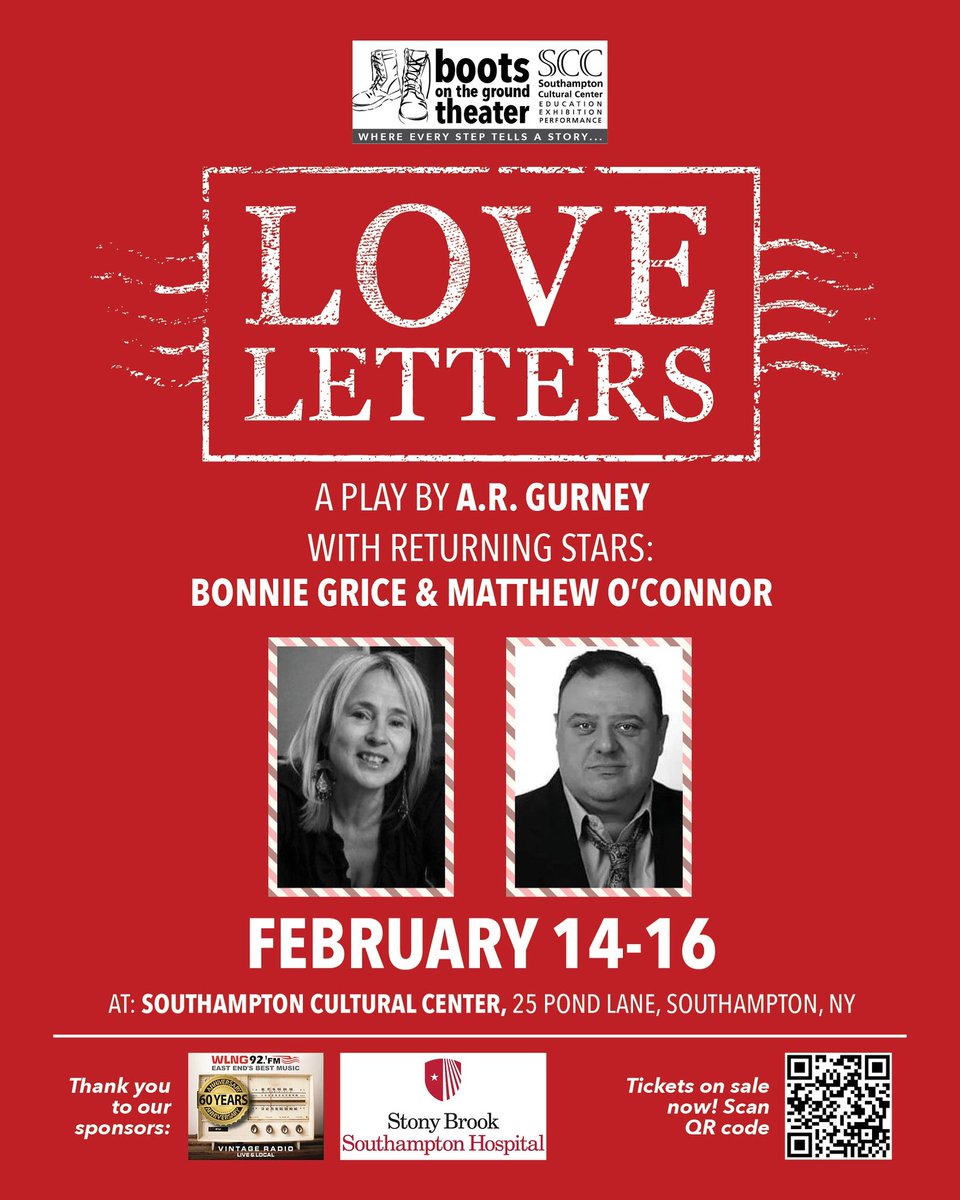 Coming to the Southampton Cultural Center this Valentine’s Day! Click the QR Code or go to scc-arts.org
#loveletters
#theater
#bootsonthegroundtheatercompany
#actorslife